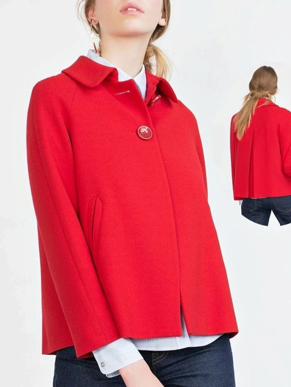NWT Zara Basic Collection Back Pleat Blazer in Red Cape Red Size XL
